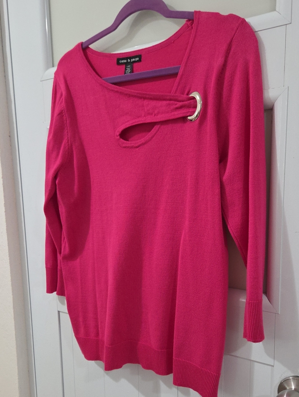 Cable & Gauge Hot Pink Long-Sleeve Top with Ring Accent